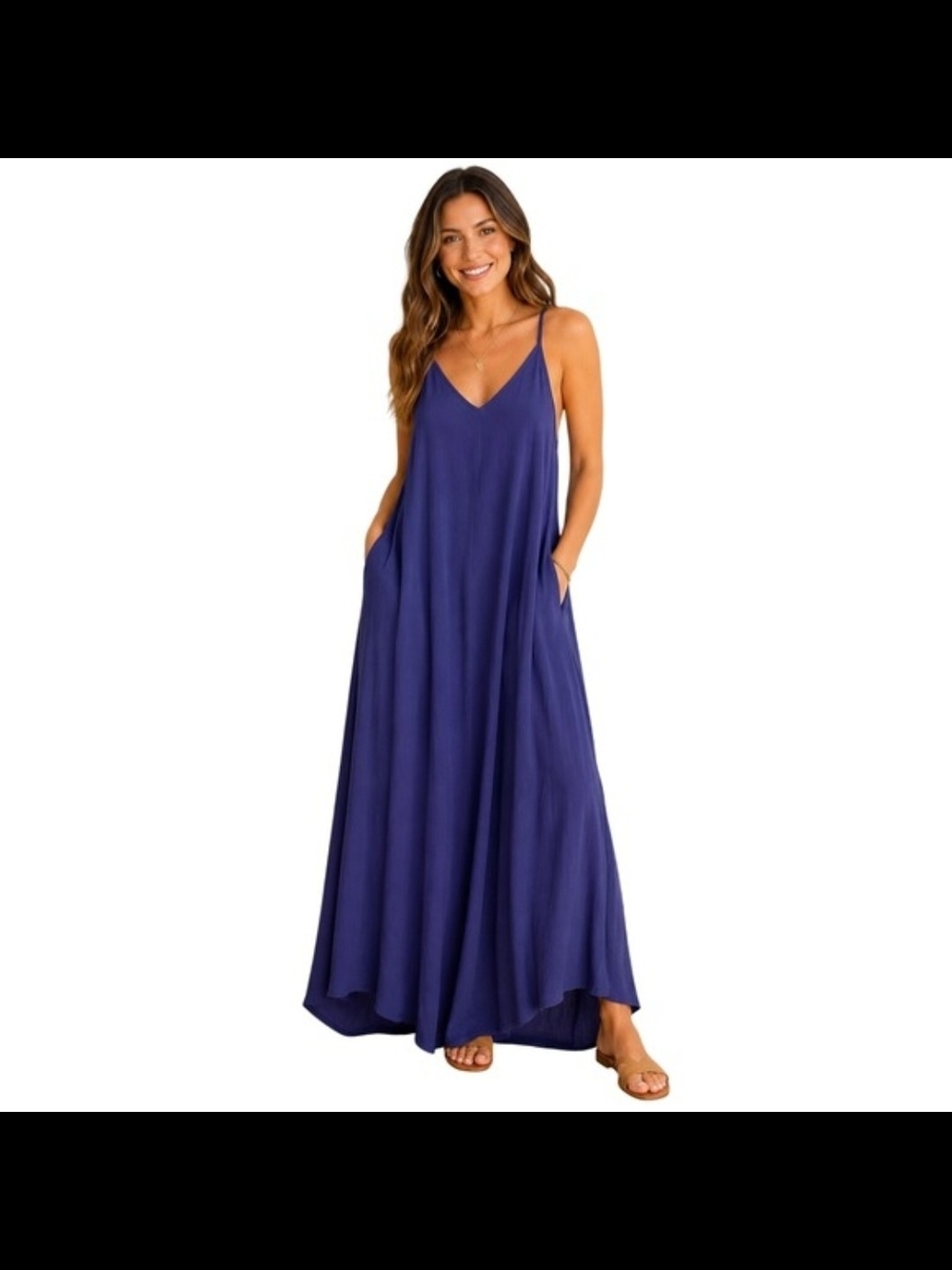 Zenana Outfitters Royal Blue Flowing Spaghetti-Strap Maxi Dress